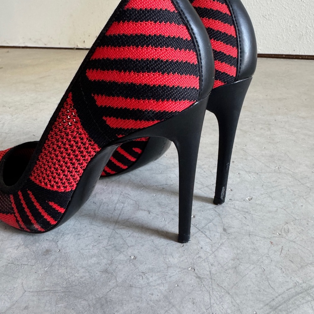 Zara Mesh Sporty Red and Black Striped Heels